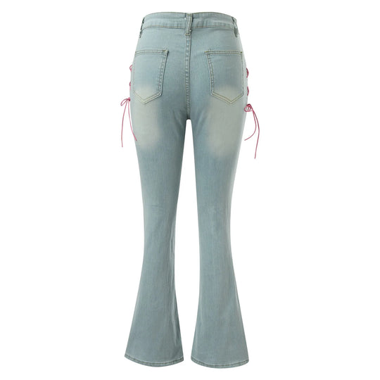 Jean flare fendu bleu