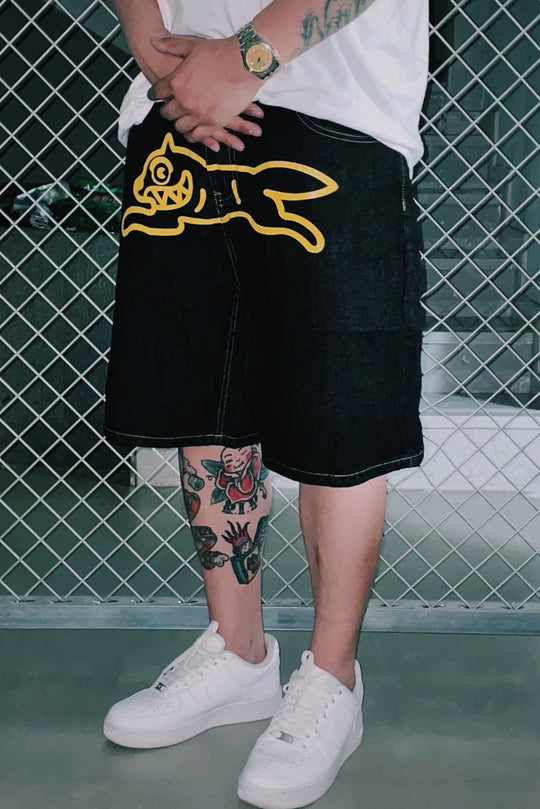 Oversized denim shorts