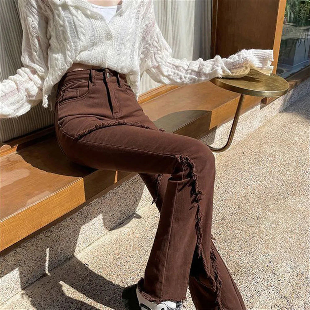 Jean large fendu en bas femme