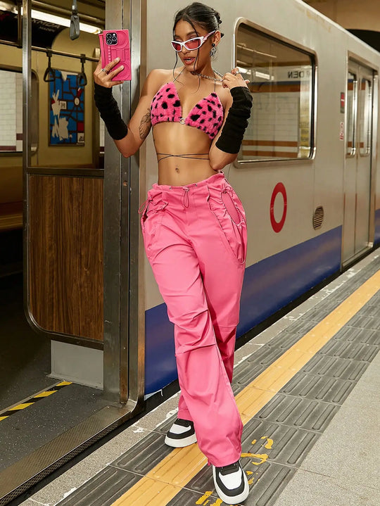 Pantalon parachute rose